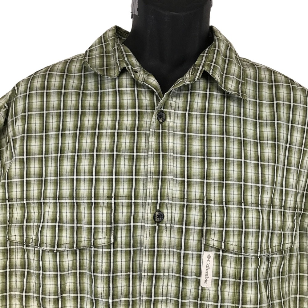 Columbia Mens XLT Green Plaid Short Sleeve Button Down Shirt AJ7817 Tall